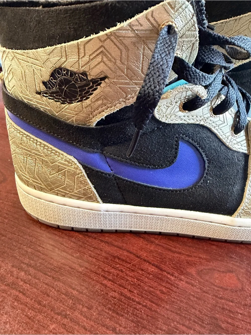 Jordan Kids High-Top Sneakers in Purple, Black, and Tan